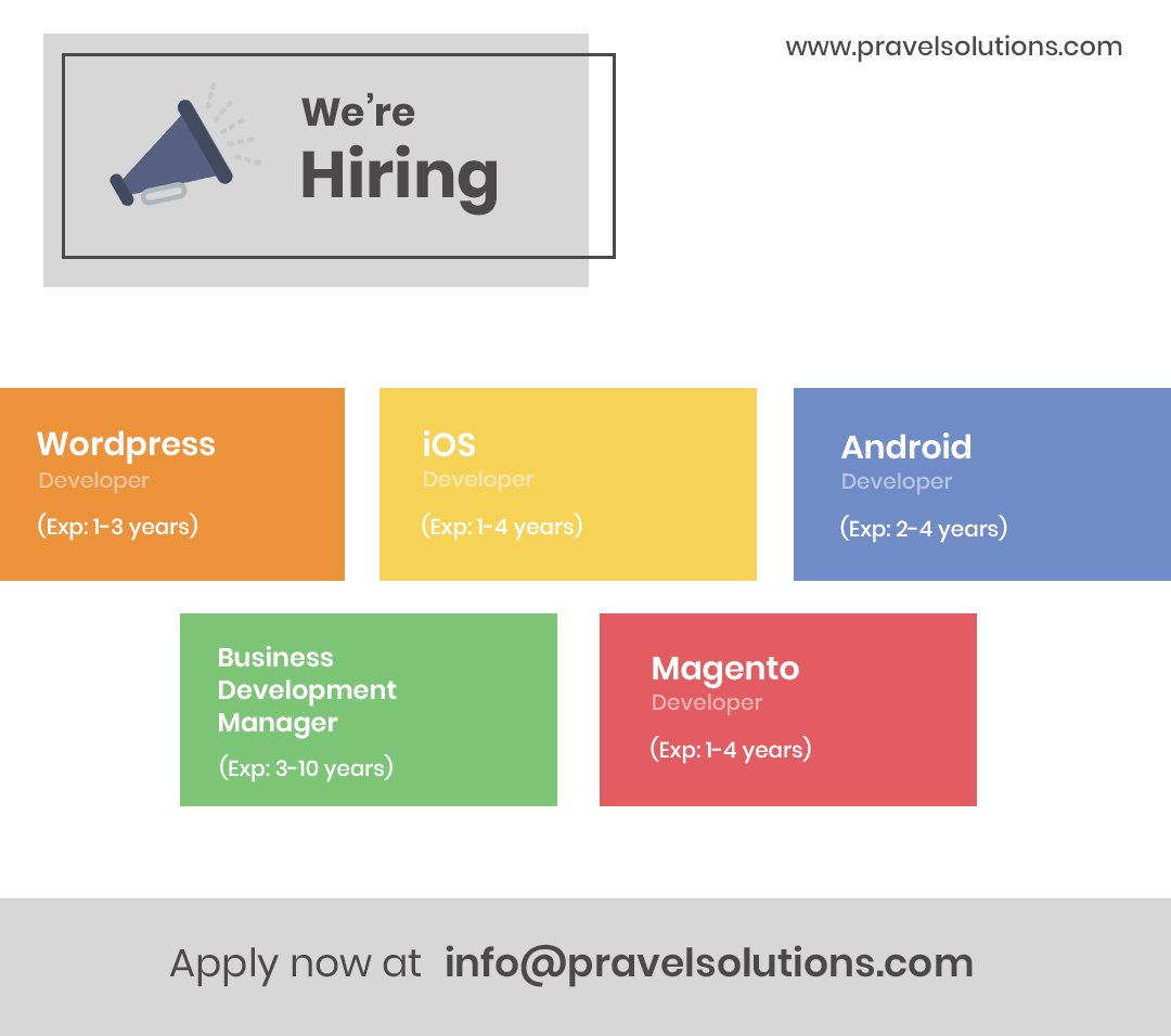 PravelSolutions's tweet photo. We are hiring !!! Send your resume to info@pravelsolutions.con NOW...

https://t.co/XKtH3F2lRw

#wordpress #php #ios #android #ahmedabad #magento #FrontEnd #JobVacancy https://t.co/CyDNPwKbvZ