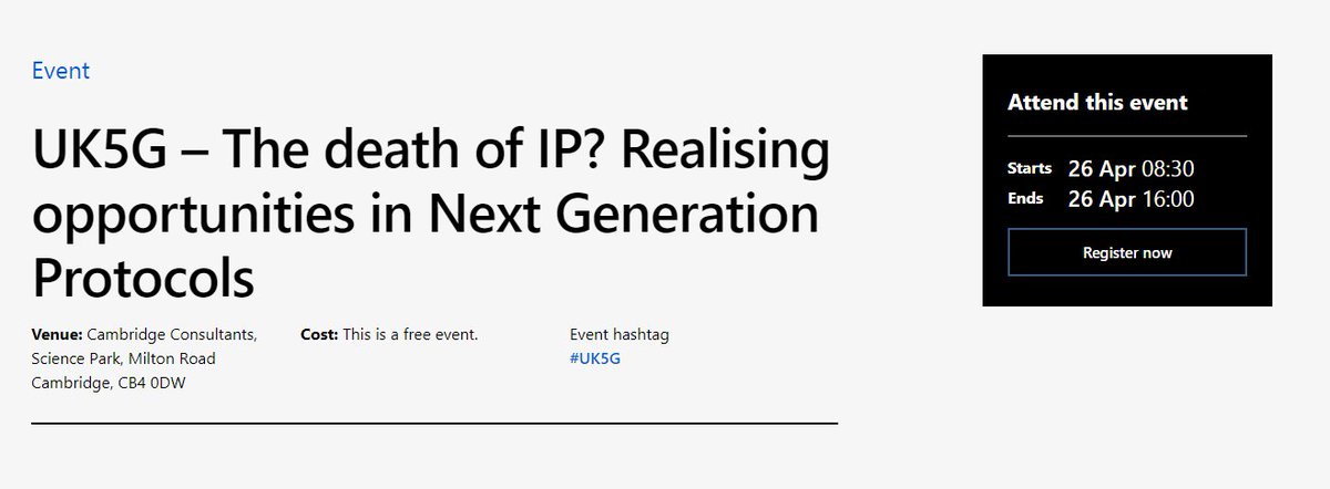 Have you registered for our next #UK5G event? 'The death of IP? Realising opportunities in Next Generation Protocols' - uk5g.org/attend/uk5g-de… #NextGenProtocols