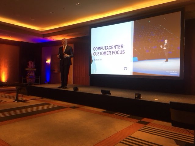 PSBray's tweet photo. #CCAnalysts18 @Computacenter CEO Mike Norris introducing our business and welcoming analysts at our event in #Hamburg https://t.co/fhmdElYwP6