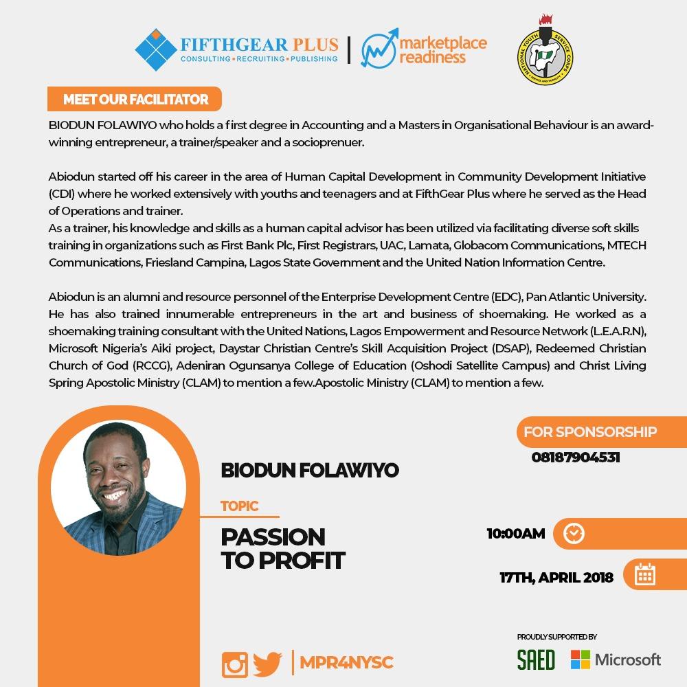MpR4NYSC's tweet photo. Meet our amazing facilitators for today's session at the Marketplace Readiness Programme.

Powered by @fifthgearplus .

#MpR4NYSC
#fifthgearplus
#businesscommunication
#passiontoprofit https://t.co/nKUx8H5TzI