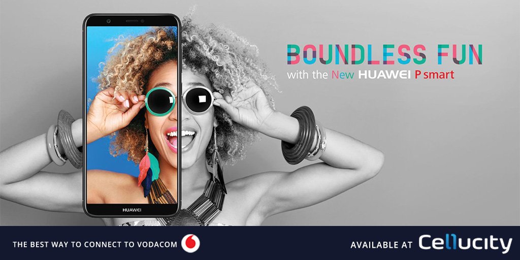 Cellucity's tweet photo. Experience Boundless Fun with the Huawei P smart! Get it on uChooseFlexi 165 from R199PMX24! Save a whopping R1200PM + EXTRA R1080 Airtime 🔥 Exclusive to Cellucity East London: @Hemmingways 💯📱 @HuaweiZA @HuaweiMobile 

#Cellucity 
#EastLondon
#Huawei
#Psmart 
#BoundlessFun https://t.co/yhdT24JQmj