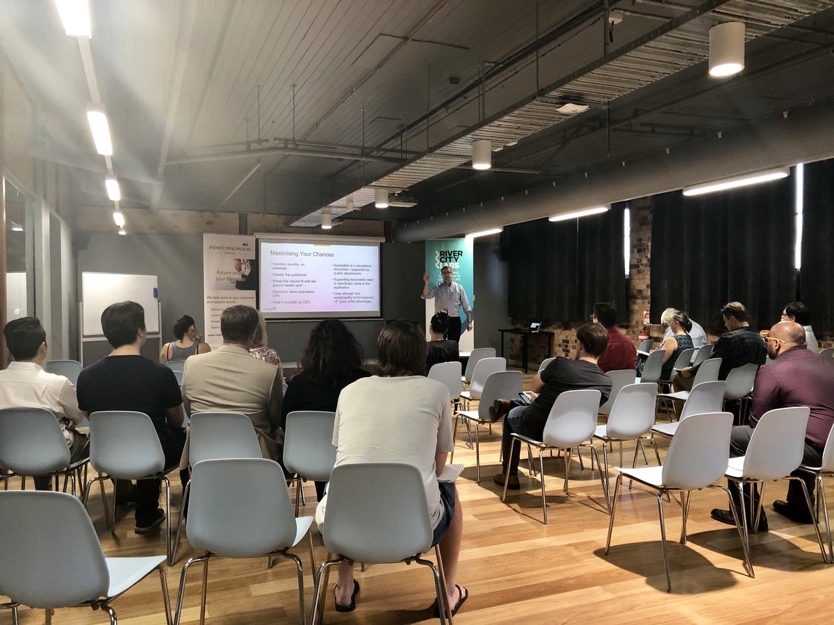 Hearing about how to maximise your chances for grant and investment success from <a href="/BrianRuddle/">Brian</a> Thanks for all the valuable insights ✔️<a href="/impactinnov/">Impact Innovation</a> <a href="/RiverCityLabs/">🚀River City Labs</a> #igniteideas