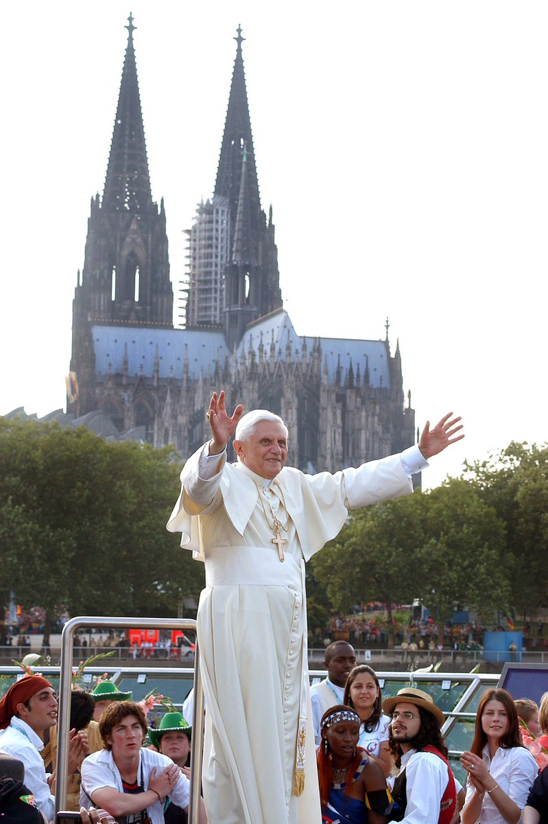 WYDUSA's tweet photo. Happy 91st birthday #PopeBenedictXVI - thank you for the #WYD memories and your inspiring wisdom for the pilgrims along the way... in #Cologne2005, in #Sydney2008, and in #Madrid2011. https://t.co/t2Hfpagddh
