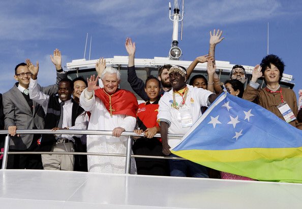 WYDUSA's tweet photo. Happy 91st birthday #PopeBenedictXVI - thank you for the #WYD memories and your inspiring wisdom for the pilgrims along the way... in #Cologne2005, in #Sydney2008, and in #Madrid2011. https://t.co/t2Hfpagddh