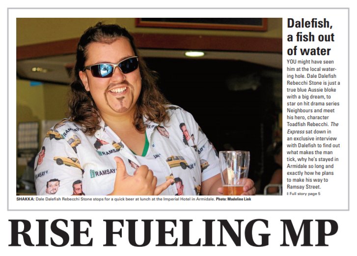 madeline_link's tweet photo. A sneak preview of tomorrow's front page, my exclusive interview with Dale #Dalefish Rebecchi Stone. #Neighbours via @ArmidaleExpress https://t.co/5XQ9wicSsZ