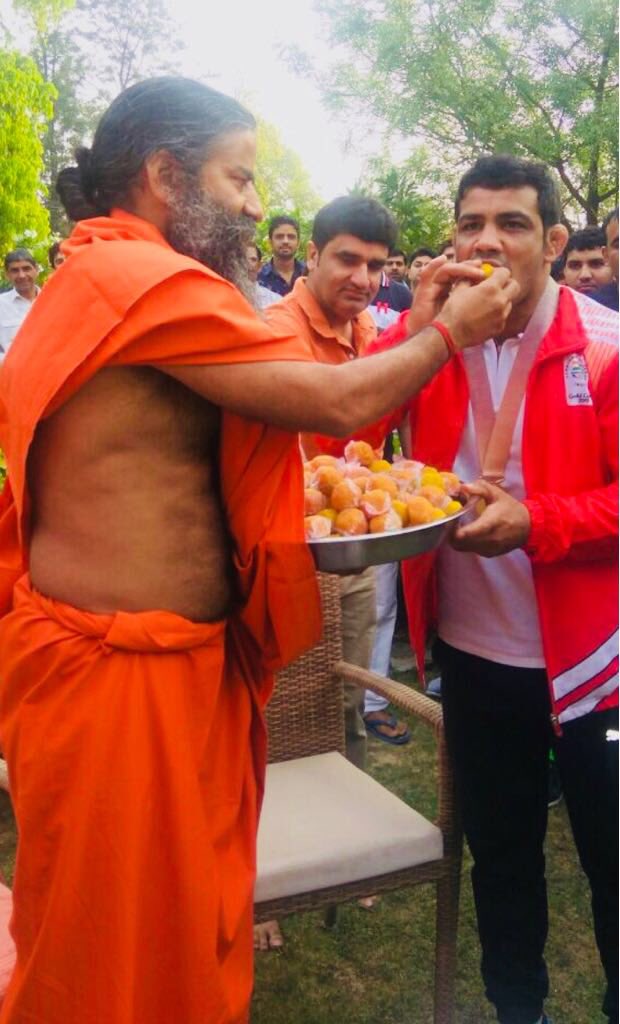 .<a href="/WrestlerSushil/">Sushil Kumar</a> is the first Indian wrestler to win 3 CWG golds, 2 Olympic medals &amp; a World title. This शाकाहारी, संस्कारी &amp; सदाचारी sportsman is an inspiration for the youth of country 🙏