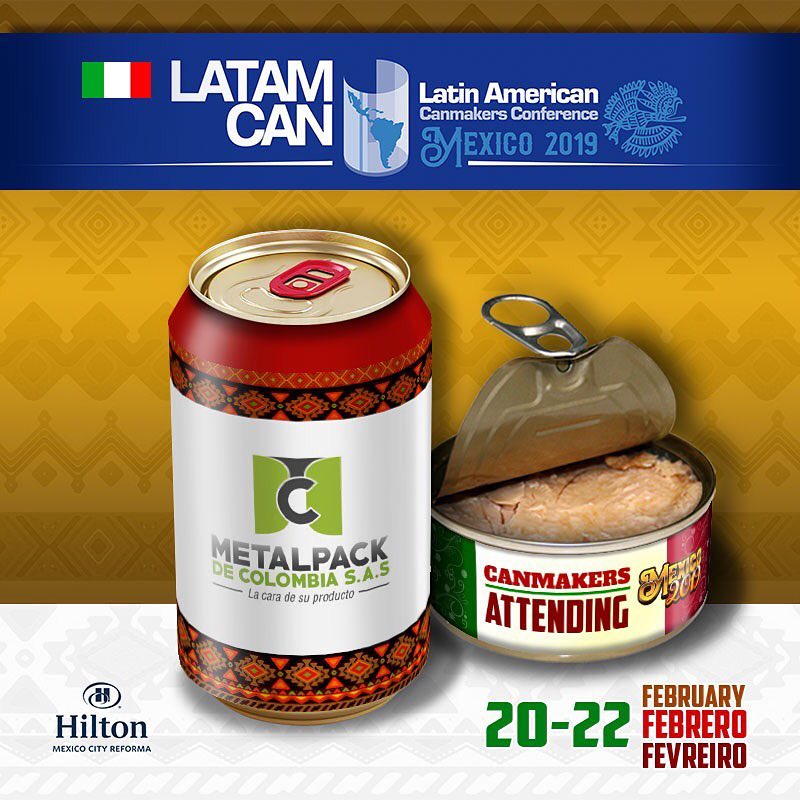 latamcan's tweet photo. Cordially Welcome to the conference LATAMCAN 2019
Canmaker
METALPACK DE COLOMBIA, S.A.S from COLOMBIA.
https://t.co/29QHt41Av2
🇲🇽 #conference #LATAMCAN #latam #canmakers #suppliers #México #2019 #february #latinamerican #Hilton #metalcontainers https://t.co/cL1M107Ilx
