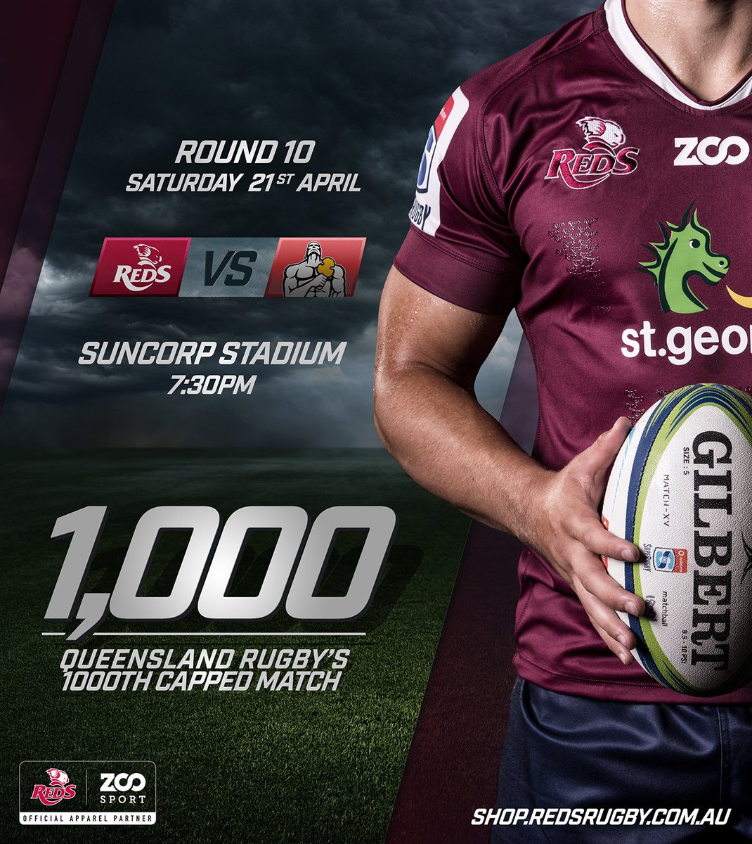 A milestone weekend when <a href="/Reds_Rugby/">Queensland Reds</a> take on the Chiefs at Suncorp Stadium in Queensland Rugby’s 1000th capped match. Congrats from all the #ZooSport team. For all your official merchandise visit shop.redsrugby.com.au #REDvCHI #RedsFamily #ZooSport #QRU1000