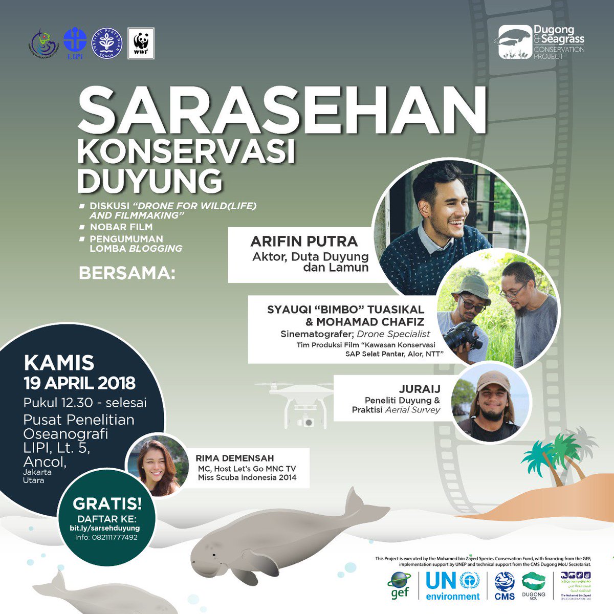 oxygen_ent's tweet photo. Halo. Arifin Putra bakal hadir di acara ini : Sarasehan Konservasi Duyung. Details ada di foto ya :) https://t.co/X6tFJHCbrF