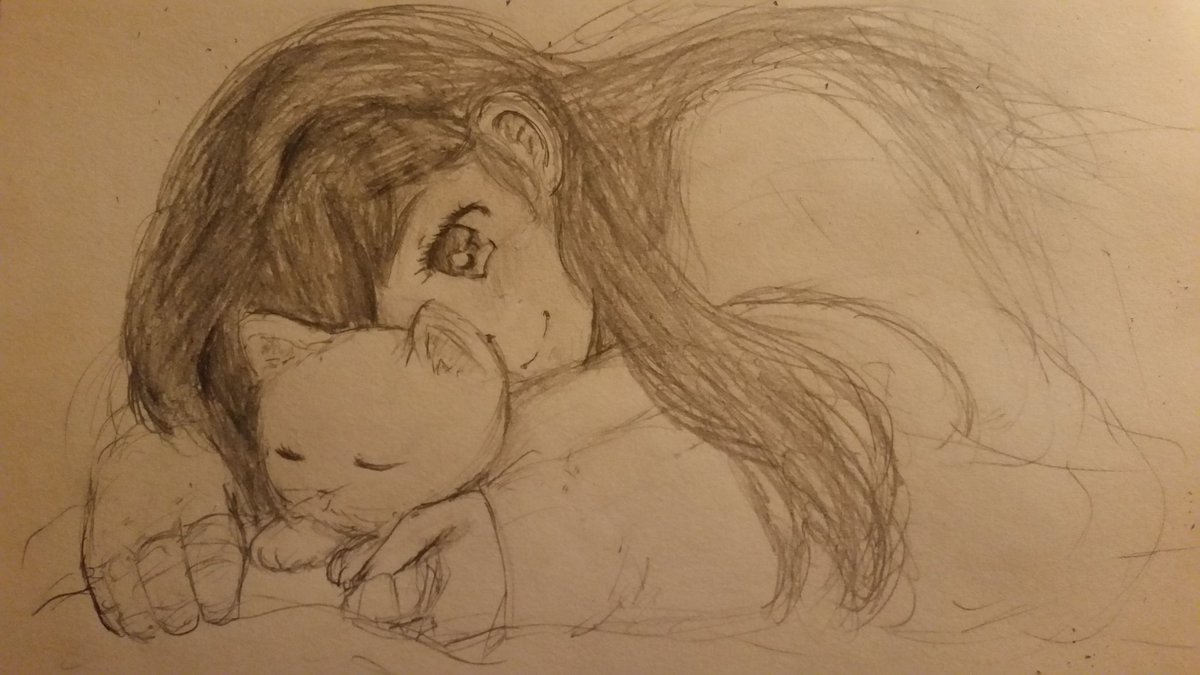 EmiiDoki's tweet photo. Kitty cuddles heal everything~ โก #SuperMessy #NotFinished #Sketch #drawing #JustMe #JustDesmond #NotMonika https://t.co/Yd4SbPsKS0