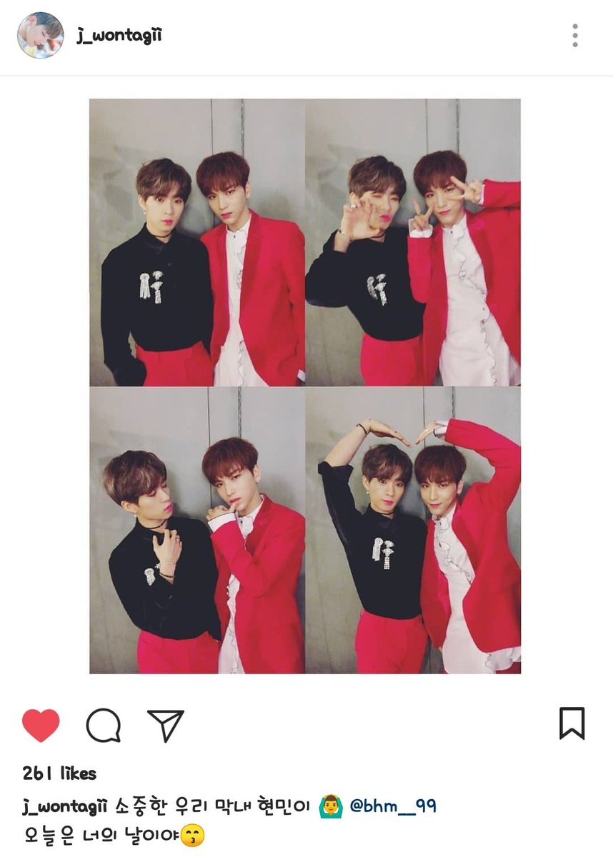 2kiwonhae's tweet photo. (Trans) 180417 Wontak instagram update
" Our precious maknae Hyunminie 🙆‍♂️
It's your day today😙 
#RAINZ #레인즈 #BYUNHYUNMIN #Hyunmin #happy #birthday #maknae ❤️ #minitaki #letsbetogetherforever #wontak #happybirthday "

#RAINZ #JUWONTAK https://t.co/KCjDAc1TW4