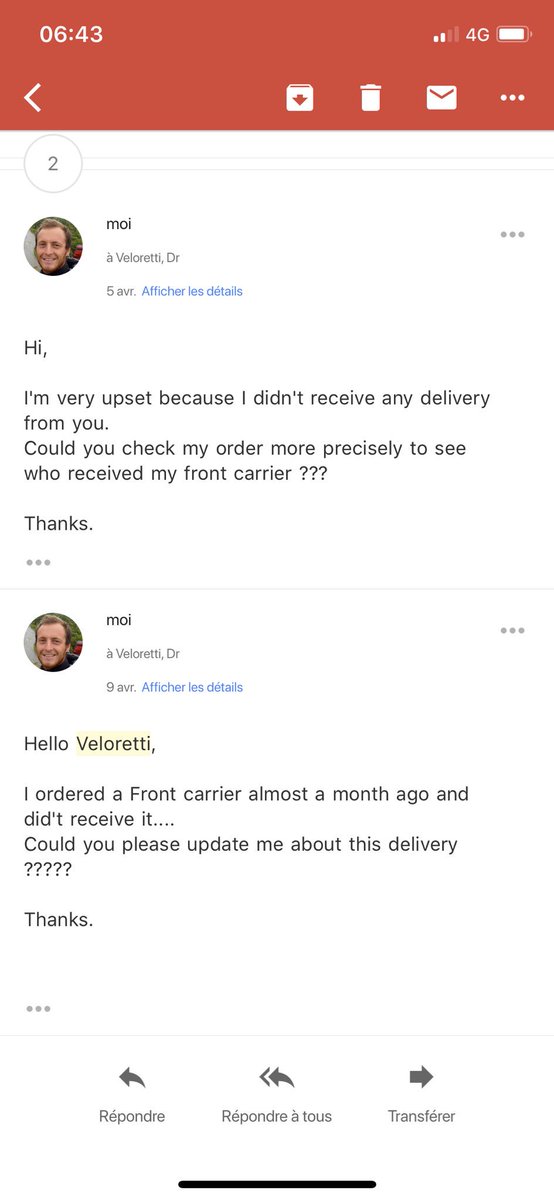 LDelaoustre's tweet photo. Is @Veloretti team trying to ignore their client ? https://t.co/yUCfcdDP2q