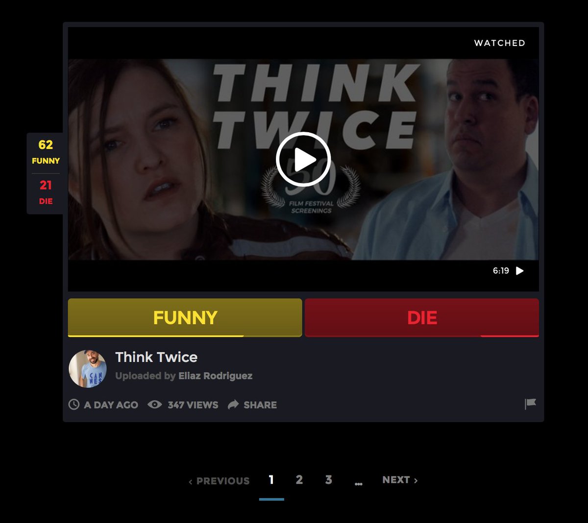 ThinkTwiceFilm's tweet photo. We made it on @funnyordie's "The Feed" page! Keep the votes &amp; RT coming for our action/comedy short! https://t.co/1crfT1CsHC 
#funnyordie #nowwatching #funny #shortfilm #comedy https://t.co/opoikeDNHO