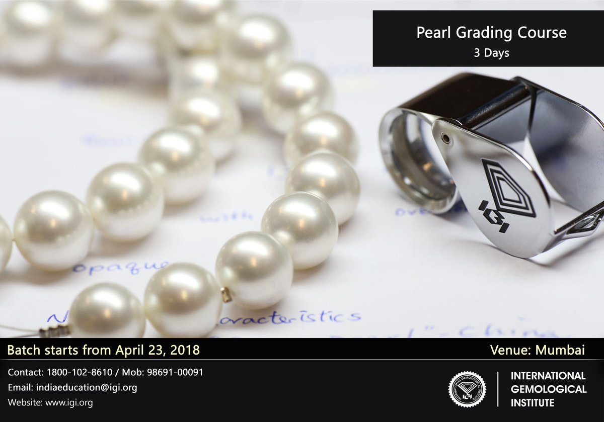igiworldwide's tweet photo. The color of a pearl is dependent on the insides of its shell. This color is the result of an organic glue, 'Conchiolin,' the natural pigmentation in which causes the change in color.
Learn more with #IGI's #PearlGrading Course. Batch commences on April 23, 2018 in #Mumbai. https://t.co/Bvtds9LNWX