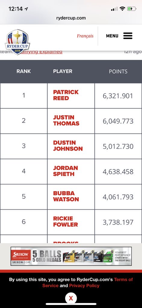JustineKReed's tweet photo. @RyderCupUSA Just wondering why the points and picture are so outdated? Especially with a headline saying that more points were given out this weekend....interesting! https://t.co/puIJrDMsXM