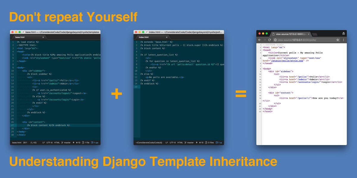 consideratecode's tweet image. Don&apos;t repeat Yourself - Understanding Django Template Inheritance consideratecode.com/2018/04/17/dja…