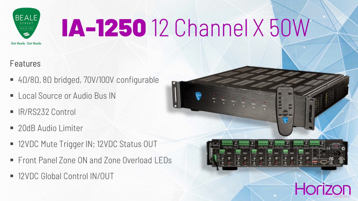 horizondis's tweet photo. Beale Street IA-1250 is a twelve channel audio distribution amplifier that offers flexible configuration and control.
#HorizonDistribution #BealeStreet #Amplifier #AudioDistributionAmplifier https://t.co/ixk75W6GKb