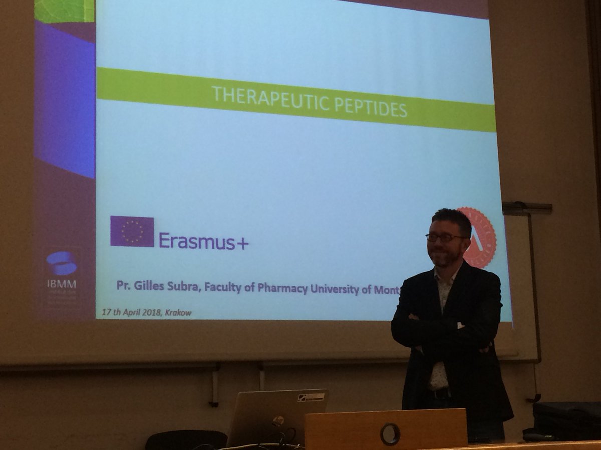 FredLamaty's tweet photo. Eager to listen to Prof. G. Subra from @TeamPeptide @umontpellier teaching Therapeutic #peptides in Krakow under @EUErasmusPlus program @drimontpellier https://t.co/GZjqdVZvFm