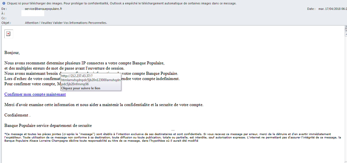 3itcom's tweet image. #Phishing en cours. : #GoogleSafeBrowsing en rouge ... Méfiance si vous utilisez Internet Explorer ;) cc @BanquePopulaire @BanquePopAura @BanquePopSud