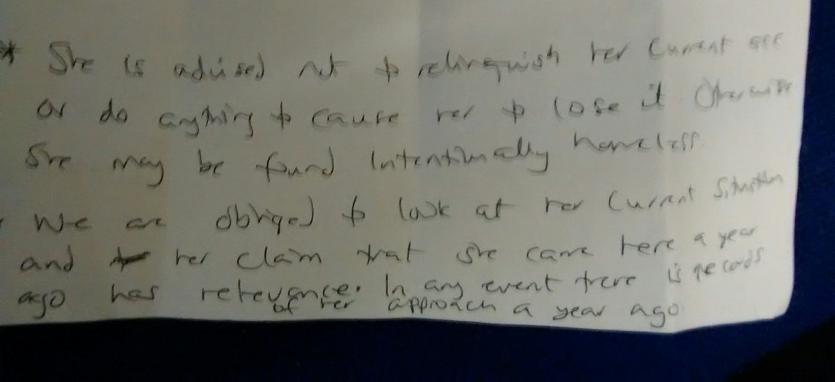F first became homeless back in July 2016. She visited the housing office in October 2016 for help and faced #gatekeeping She tried again in September 2017 and received this letter, more gatekeeping. Finally she got a homeless assessment in October.