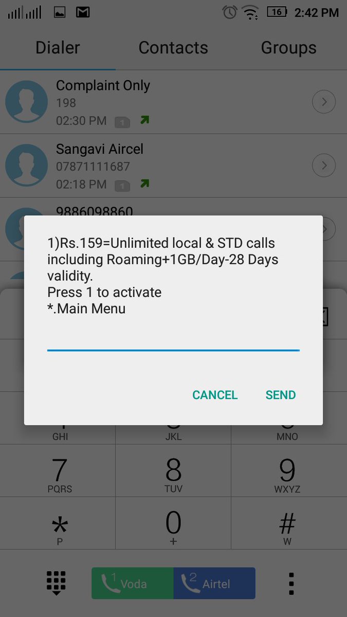 sathis_Mani's tweet photo. @VodafoneIN 
*121#  I have unlimited calls and data/28d offer for rs159. But if i click activate it, its showing pack does not exist. I have enough balance. https://t.co/294j37WXPy