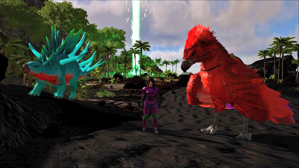 FionnaSwiftSage's tweet photo. Easter Dino hunting fun on our @CRRGamingGroup Rag Abberation cluster server hosted by @FelloonGamer ! Georgous colors!!!! #PlayArk #arksurvivalevoled https://t.co/WIezTRcJWR