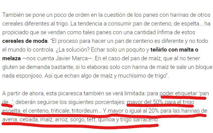 SilviaZnut's tweet photo. La nueva ley sobre #pan: (parece que poco a poco se va avanzando)
1⃣Integral, sólo cuando lo sea 💯%.
2⃣Decir que es de tal cereal a partir de un % determinado (subrayado en la imagen). Porque decir que es de quinoa o espelta y luego sólo lleve un 2-5% es un engaño por moda. https://t.co/e1d6MiwWkv