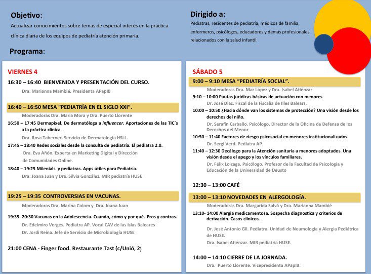 APapIB's tweet photo. ATENCIÓN! #ProgramaDefinitivo de #JornadasAPapIB2018 Nuevo ponente confirmado. Mirad los horarios del sábado https://t.co/yVasfqSn5A