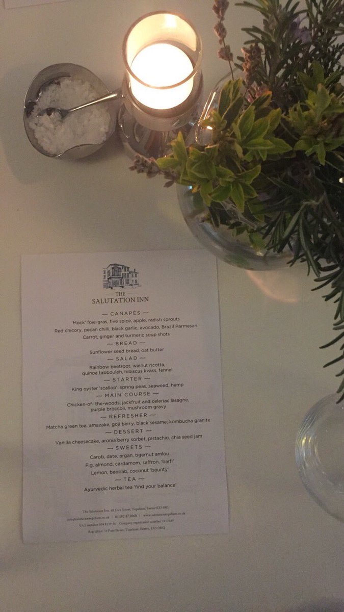 The menu for last night’s <a href="/JamieRaftery/">Holistic Chef Academy</a> pop-up at <a href="/Salutation1/">The Salutation Inn</a> in Topsham! The Vanilla Cheesecake looks good . . .