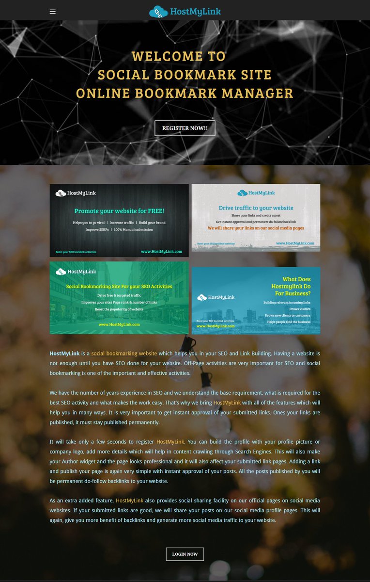 hostmylink's tweet image. Do you want to generate high-quality #backlinks? Are you finding latest #Socialbookmarkingwebsites? Here you can find high quality and do-follow #socialbookmarkingsite. Register today, it 🆓and 100% manual submission website bit.ly/2GSjp3m  #Hostmylink #Offpageactivities