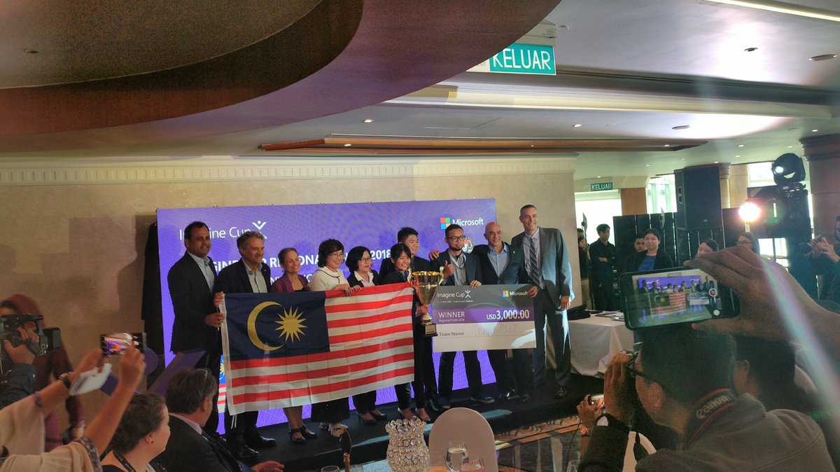 Tahniah to APAC #ImagineCup champions, Team Pine from Malaysia! <a href="/KBSMalaysia/">KBSMalaysia</a> @YasminMDEC <a href="/MYMicrosoft/">Microsoft Malaysia</a> <a href="/mymdec/">Malaysia Digital Economy Corporation</a> <a href="/usembassykl/">U.S. Embassy Kuala Lumpur</a> <a href="/MSFTImagine/">Microsoft Imagine Cup</a>