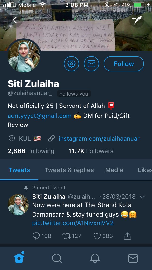 Terkejut aku ikon wanita se-Malaysia follow aku. Terharu nya. Thanks so much Kak Zulaiha 😭😭😭 ini satu penghargaan besar buat saya 😭😭😭

<a href="/zulaihaanuar_/">Siti Zulaiha</a>