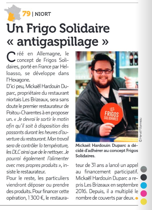 Nouvel article pour le resto solidaire de Niort dans le journal professionnel <a href="/Zepros_resto/">Zepros Resto</a> (Dispo gratuitement à la CARCED - Promocash) #Niort #LesFrigosSolidaires