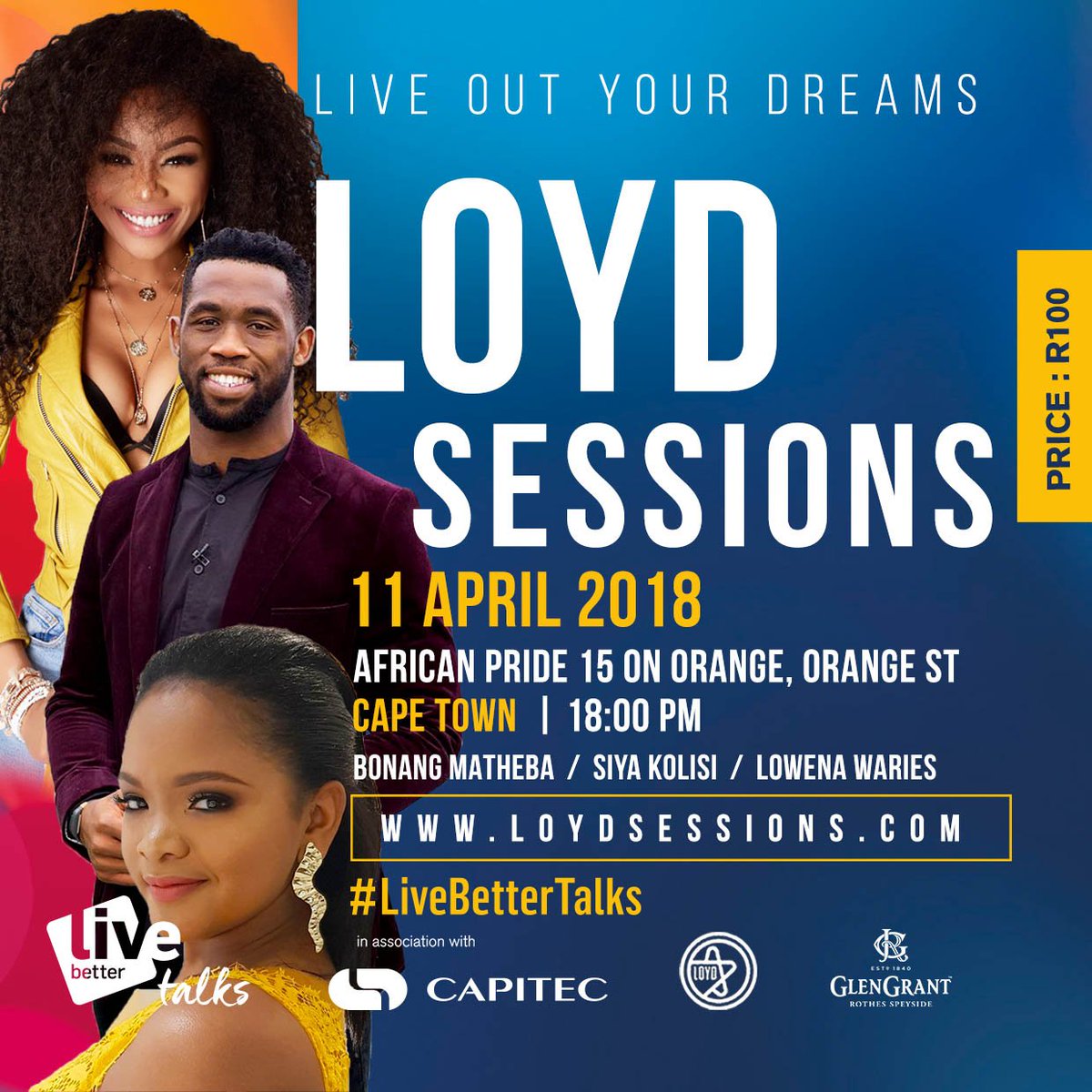 GlenGrantSA's tweet photo. Join us at the next LOYDSession featuring @kolisi1 , @bonang_m & @warlowinc as they talk about their journey to the best . Glen Grant Single Malt Scotch Whiskey #SingleMaltAsItShouldBe #JourneyToTheBest #LOYDSession https://t.co/i224ushCkL