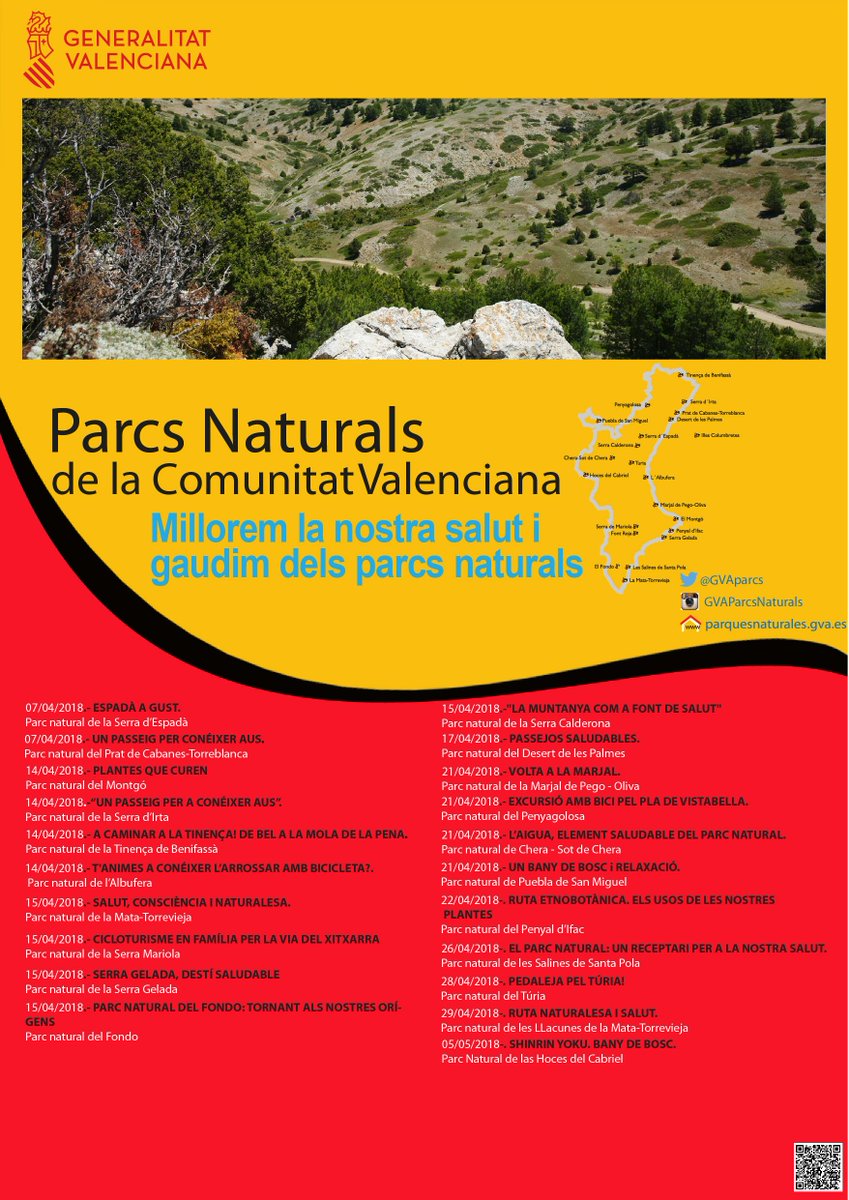 GVAparcs's tweet photo. #FelizJueves Sabies que passejar per la naturalesa té efectes positius directes sobre la salut física?🌸🌳🌞 Descobrix-lo en les activitats dels Parcs Naturals de la Comunitat Valenciana durant aquest mes d'Abril https://t.co/06gV1P9eP6 https://t.co/vnHFRbRxmo
