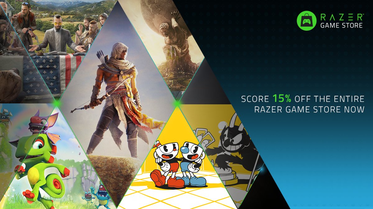 Razer's tweet photo. We're celebrating the inaugural week of the Razer Game Store with 15% off all games!

Use the code RGSLAUNCH15 now - https://t.co/0fM93rLtFk https://t.co/YfJIBTIeKj