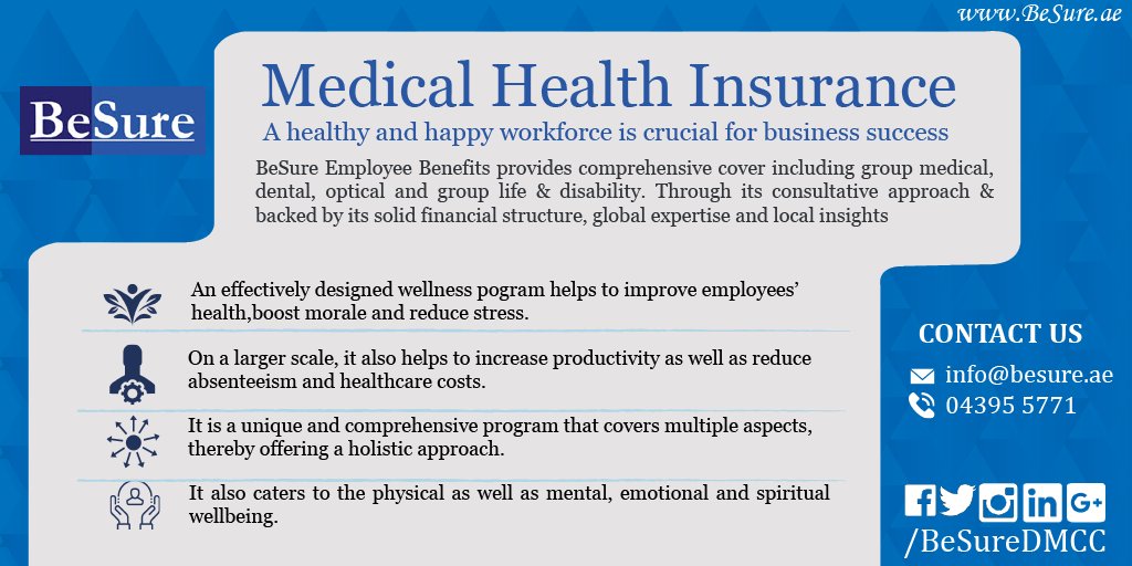 BeSureDMCC's tweet photo. A healthy and happy workforce is crucial for business success
#medicalinsurance #healthbenifits #medical #groupinsurance #employeesbenifits #wellbeing #multitask #Dubai_insurance #consultancy_services https://t.co/sgeQwrp0ys