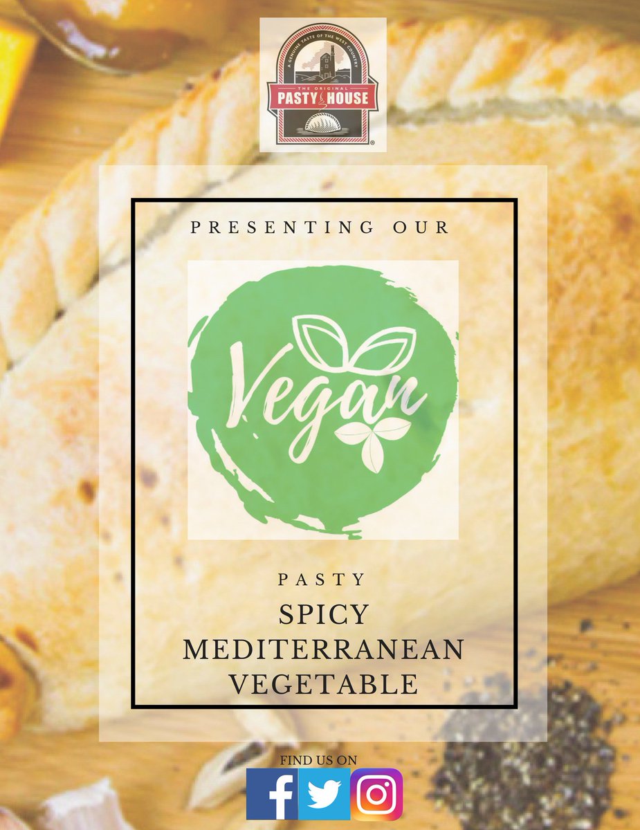 #exciting news! We are #launching our NEW #vegan pasty 🥟 Available in our #Tavistock &amp; #Plymouth shops NOW! Retweet your #vegancommunity and let them know 😋 #SpicyMediterraneanVegetable #veganfriendly #pasty #veganoptions #veganlife #veganfood