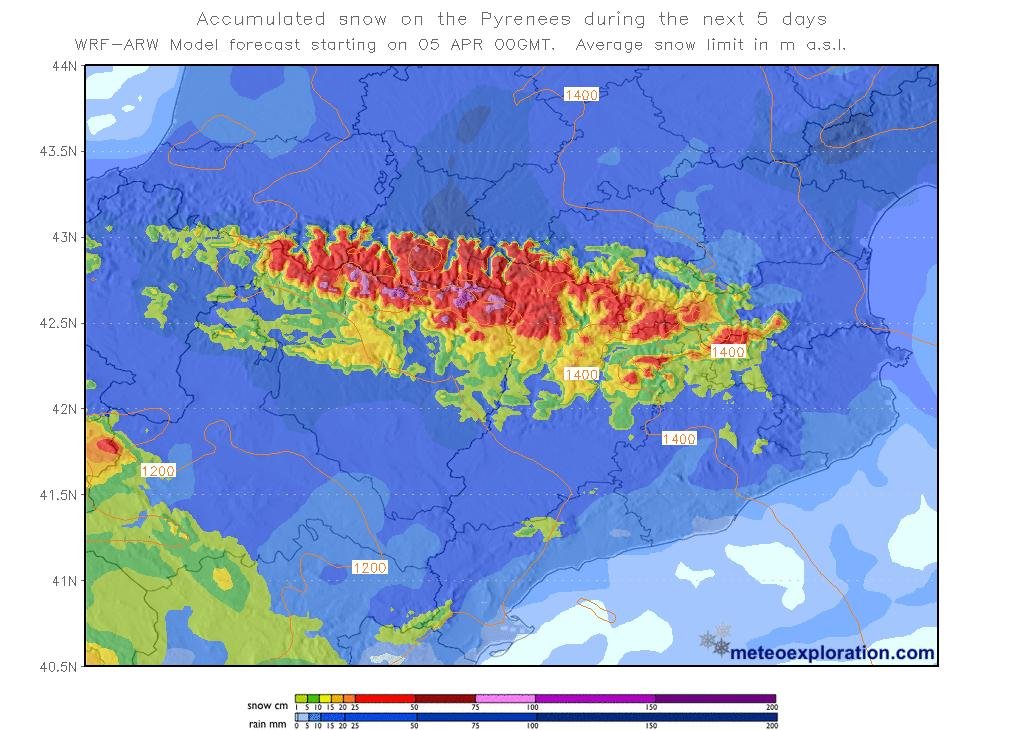 tempsdefred's tweet photo. Ostres tu, quin hivern no acaba mai, justament després que la majoria d'estacions d'esquí tanquen la temporada caurà un paqueton prop del metre de neu, pels pròxims dies tindrem 2 borrasques espectaculars, sobretot la setmana que ve que serà com un huracà #324eltemps #tempsdefred https://t.co/pAFZigu8kv