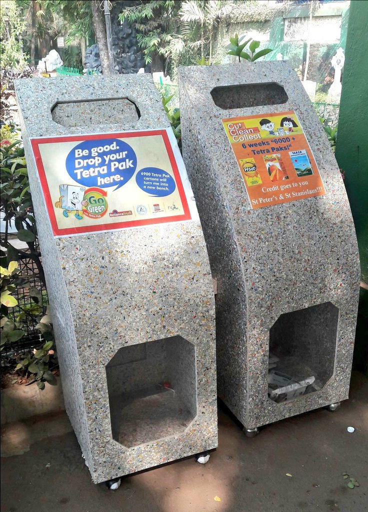 CommunityBandra's tweet photo. St. #Stanislaus High #School #Bandra #recycled 6000 #Tetrapaks to make their #CutCleanCollect containers. Thank you to Neha from @rur_3rs for this initiative #recycling #Greencity #Mumbai #GoGreen #EducationForAll #savetheplanet #Manforothers #BornForGreaterThings #CleanUp https://t.co/gwNhU9glK3