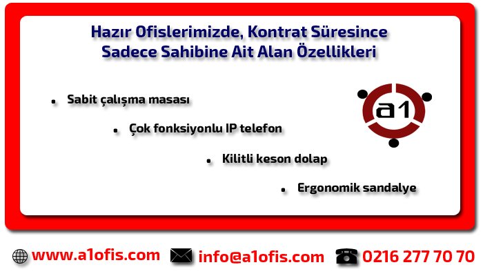 Yeni bir şirket mi kuracaksınız?
Az çalışanınız mı var?
Ofis maliyetleriniz çok mu yüksek?
Gelin Hazır Ofise!
Minimum maliyet ile işinize başlayın!
Aşağıdaki linki tıklayarak teklif alın.
#hazırofis #hazırofisfiyatları #hazırofisteklif
a1ofis.com/hizmetlerimiz/…
Tel: 0216 277 70 70