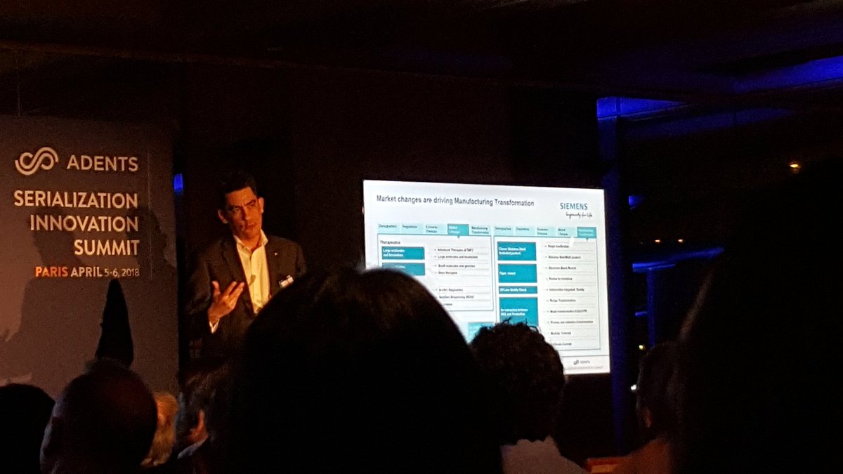 Adentsinfo's tweet photo. Market changes are driving #Manufacturing transformation says A Whytock from @Siemens This also applies to the #pharma industry! #SerializationSummit https://t.co/T3tNziYNB0