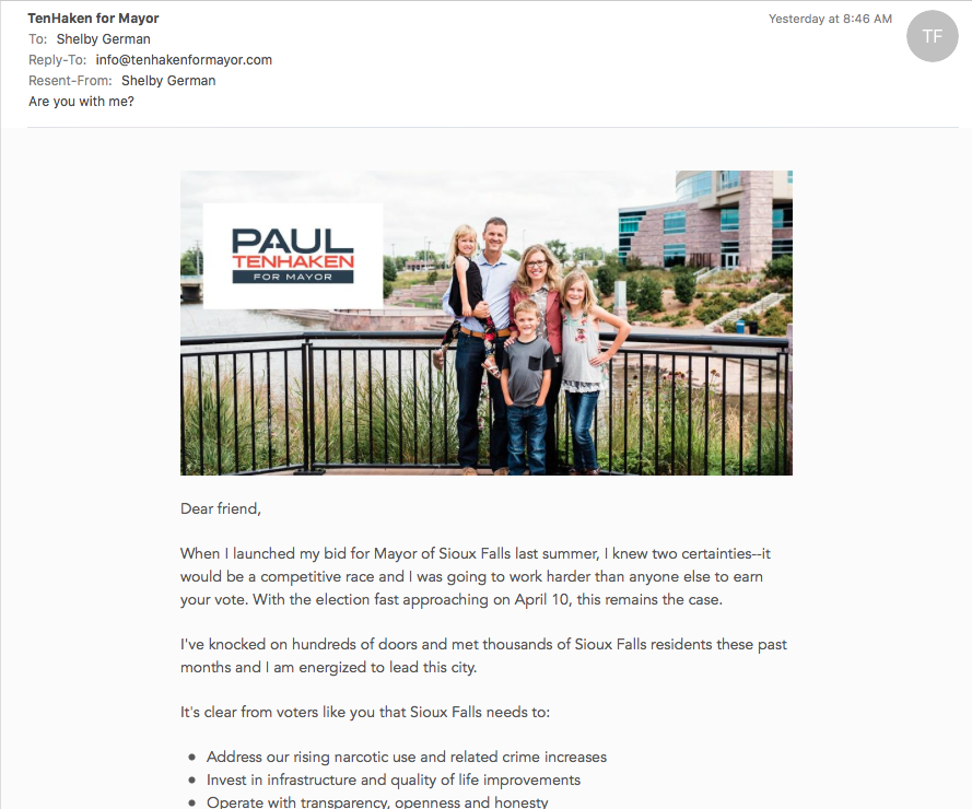 heyimgerman's tweet photo. @paultenhaken I'd like know why I got this email from your campaign yesterday. I never visited your site, let alone signed up for your emails. I'd also like to know how the heck you got an email address that I don't even give out. So much for transparency, openness, and honesty.. https://t.co/ZKODeFC2mD