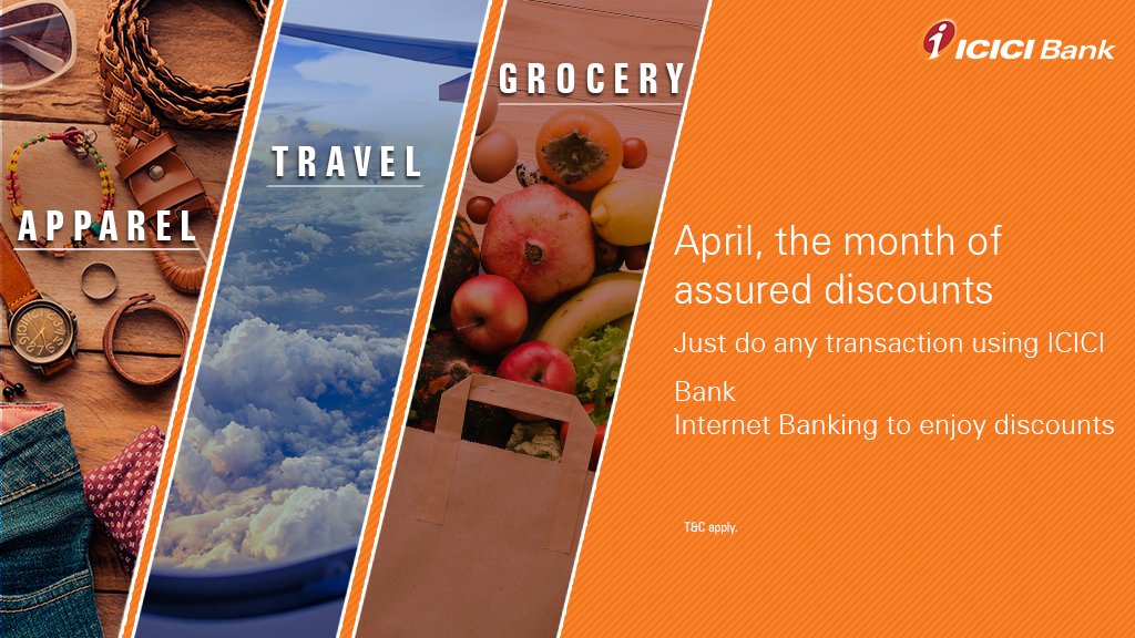 Icici Bank On Twitter Thisapril It S Raining Discounts Now Any Transaction That You Make Using Icicibank Internet Banking Will Reward You With Assured Discounts Here S How Https T Co Uwyvinjg1p Https T Co Cigtlmsarf Twitter
