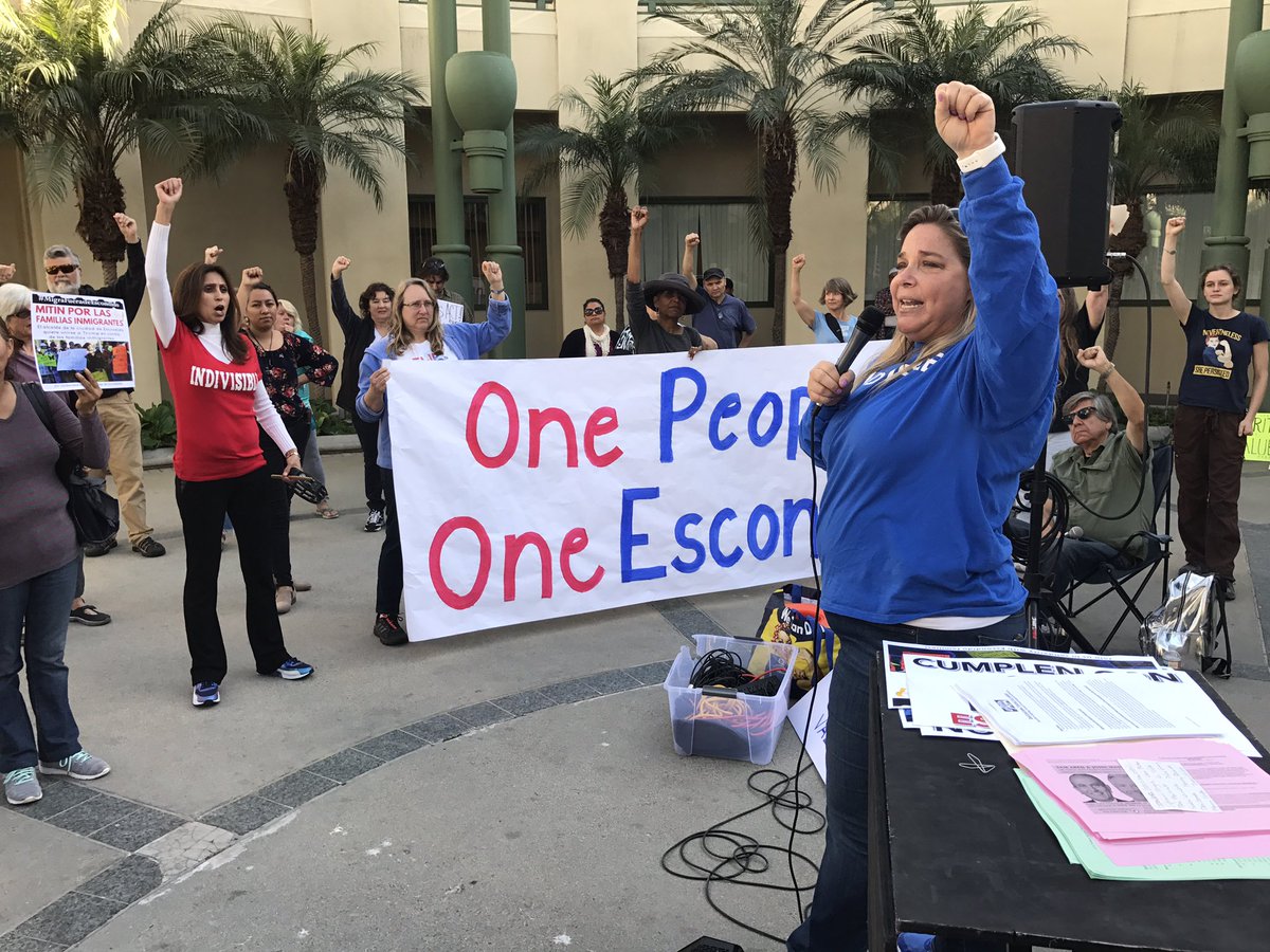 SDIndivisible's tweet image. We lost tonight's council vote. The city of #Escondido CA will join Trump lawsuit to block #SB54, our sanctuary state law
But we will not be silenced. 
We will out-hustle, out-register &amp;amp; out-organize to vote them OUT in 2018! 😎
#CaliforniaValues