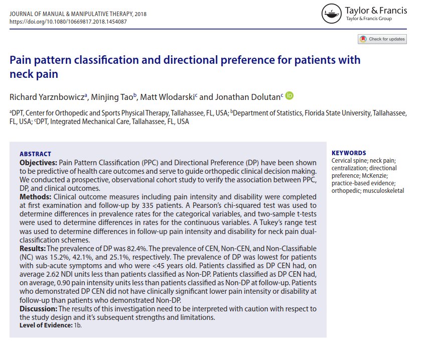 PhysioMeScience's tweet photo. Pain pattern classification and directional preference for patients with neck pain
https://t.co/HxQWqYEsKk https://t.co/z0JcLlsjAb