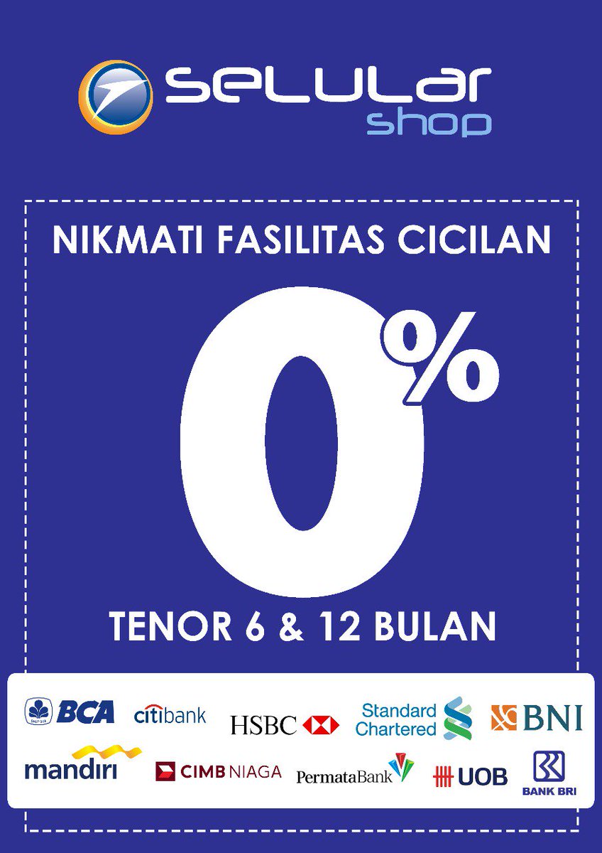 selularshopid's tweet photo. Dapatkan dan nikmati fasilitas cicilan 0% , untuk setiap pembelian handphone Di SelularShop. Kunjungi outlet SelularShop terdekat kamu dan dapatkan promo menarik lainnya. 

  #selularshop @katalogpromosi https://t.co/VN8fDkdOh0