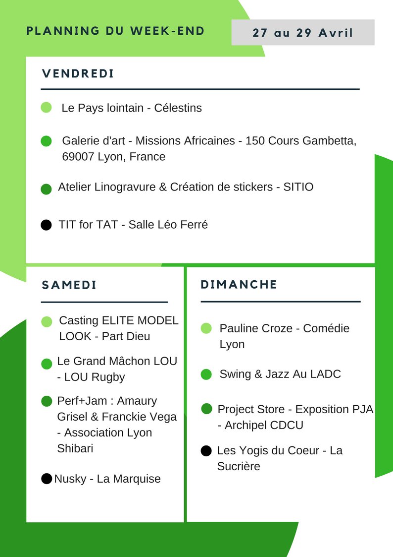 Quoi de prévu ce week-end ? Nous t'avons tout prévu, n'est-ce pas fantastique ?