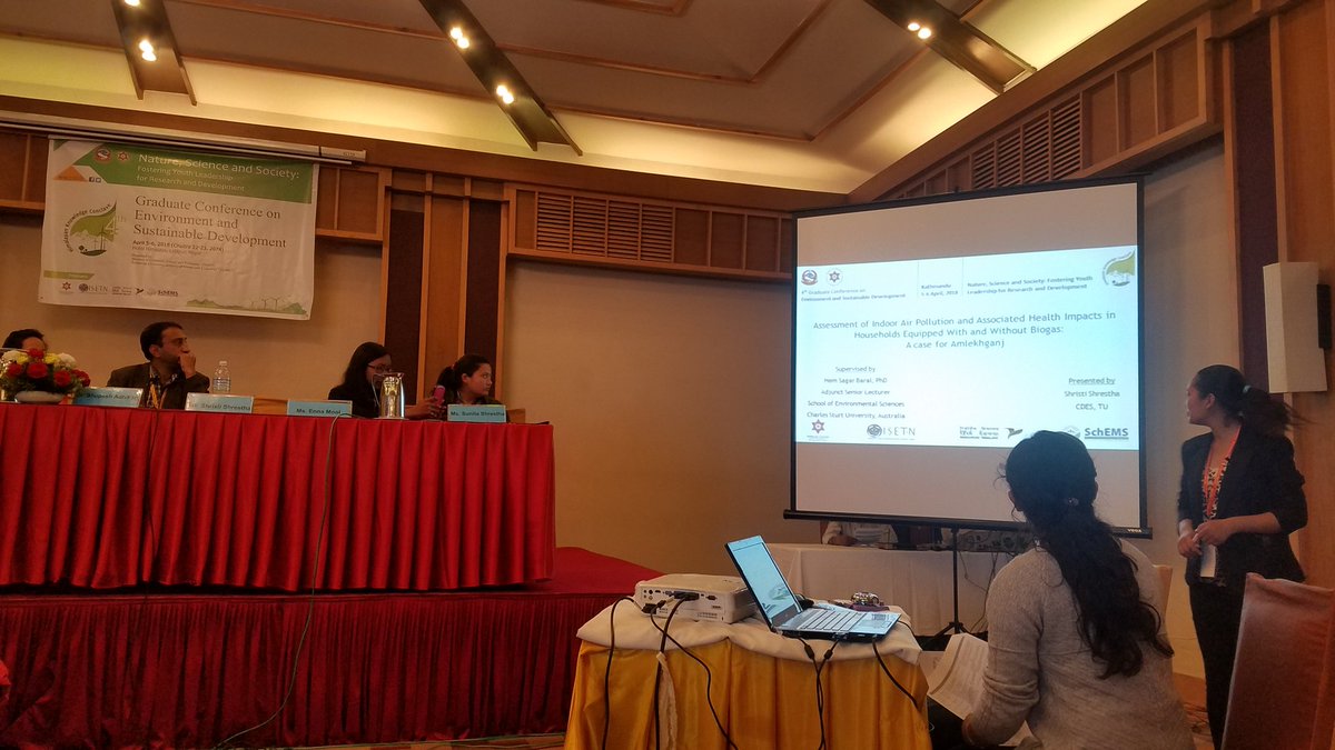 ISETNepal's tweet photo. Ms. Shristi Shrestha presenting on Assessment of Indoor #AirPollution and Associated Health Impacts on Households With and Without Biogas: A case for Amlekhgunj at 4th Graduate Conference. #HKC2018 https://t.co/WVWR1DMAgy