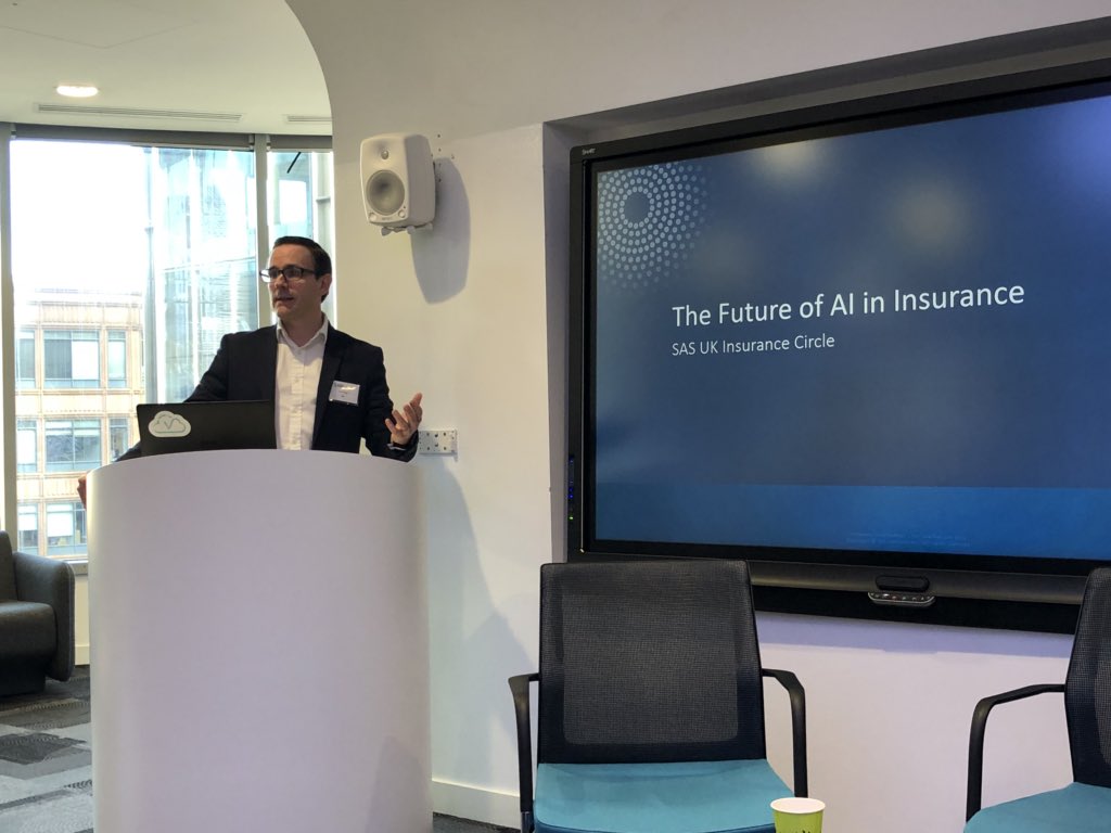 nigelwalsh's tweet photo. Paul kicking off the #insurancecircle event at @SASsoftware HQ in London. The future of AI in Insurance - Great to be part of it #insurtech #ai @InsTech_London @DeloitteUK_FS https://t.co/9SkCM7R2QP
